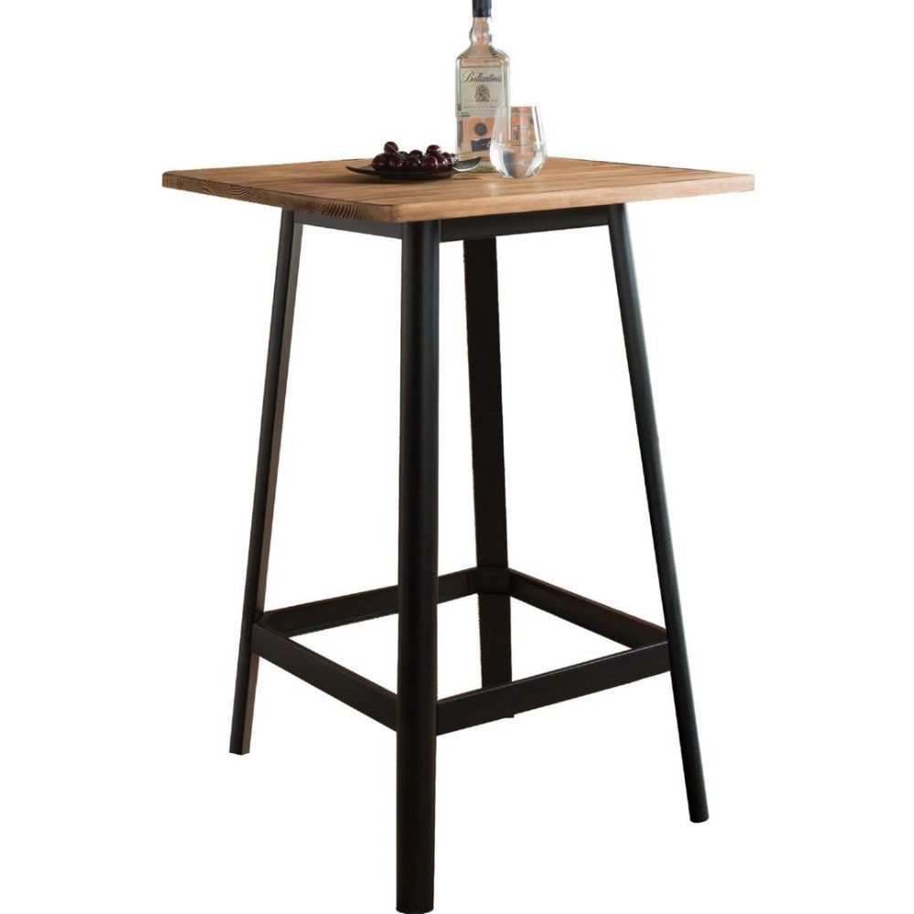 Transitional Square Shaped Wooden Bar Table With Metal Base, Black and Brown By Benzara | Bar Tables | Modishstore - 2