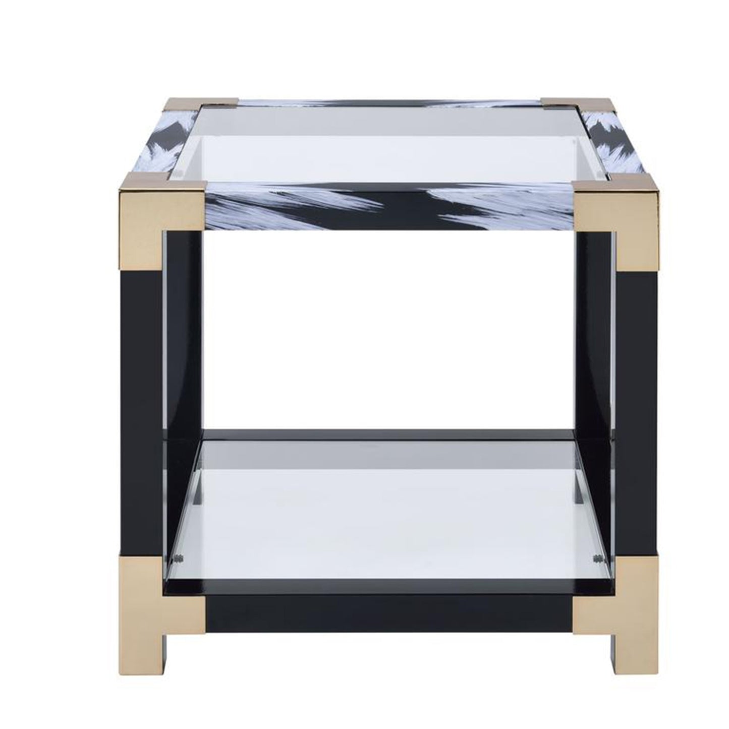 34 Inch Glass Top Rectangular Metal End Table, Black By Benzara | End Tables | Modishstore