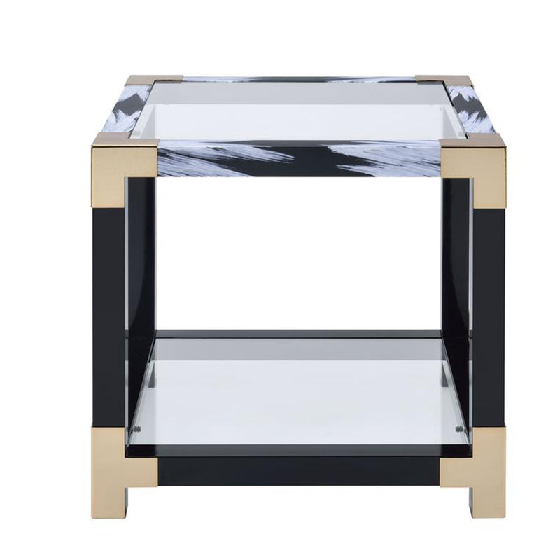 34 Inch Glass Top Rectangular Metal End Table, Black By Benzara | End Tables | Modishstore