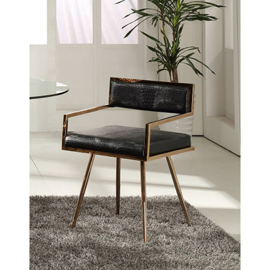 Leatherette Upholstered Metal Dining Chair with Splayed Legs, Black and Gold By Benzara | Dining Chairs | Modishstore