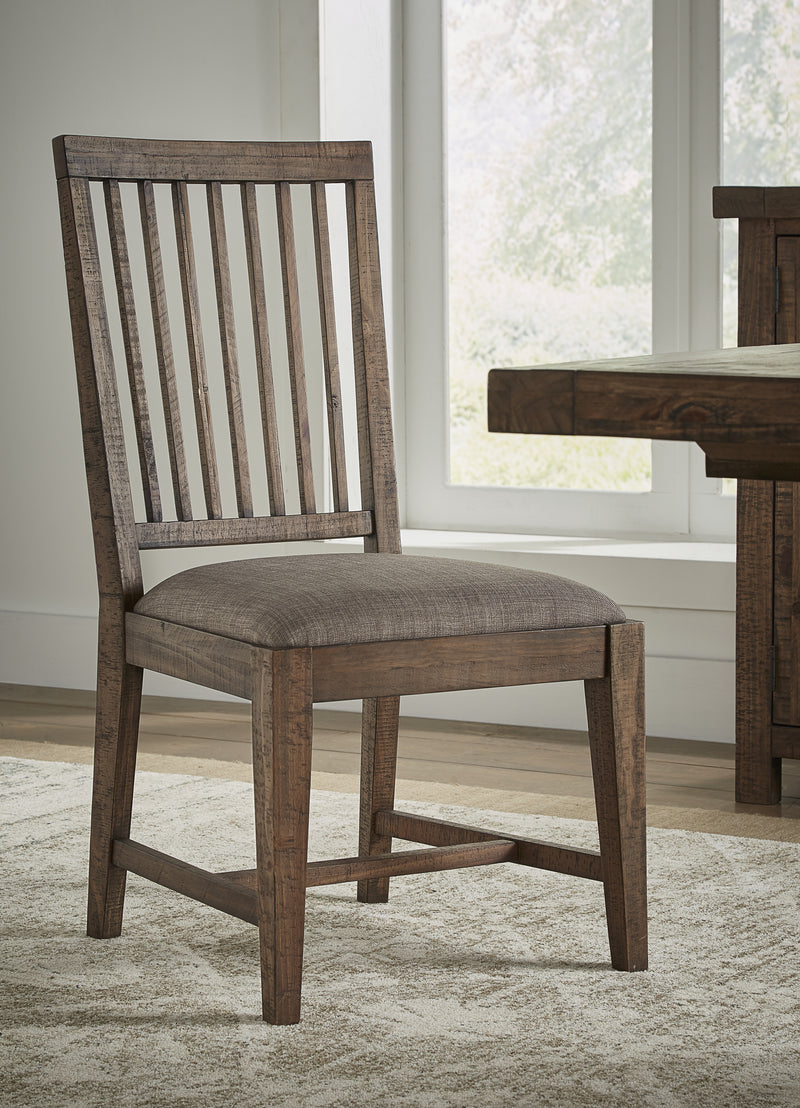 Wooden Chair with Fabric Upholstered Seat and Slat Style Back, Set of 2, Oak Brown and Gray By Benzara | Accent Chairs | Modishstore