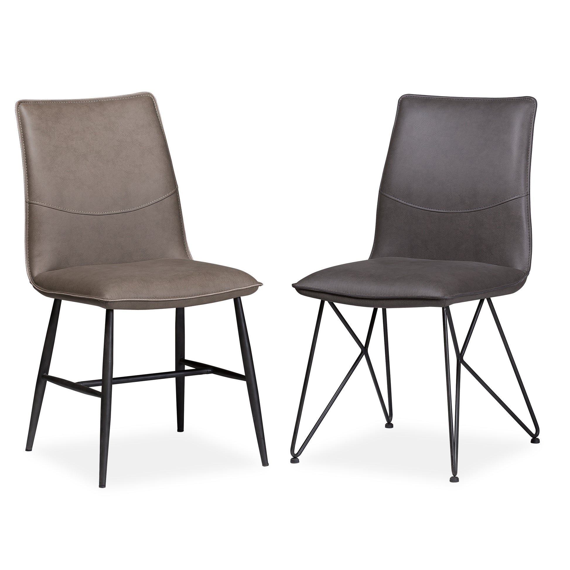 Leather Upholstered Metal Chair with Decorative Top Stitching, Set of 2, Latte Brown and Black By Benzara | Accent Chairs | Modishstore - 3