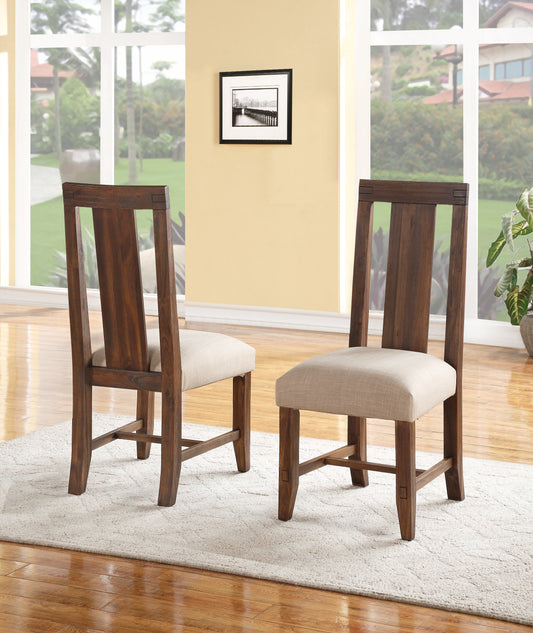 Fabric Upholstered Wooden Chair with Exposed Joints, Set of 2, Brick Brown and Beige By Benzara | Accent Chairs | Modishstore