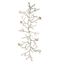 Branch Shape Aluminum WallDecor with Four Bird Accents, Gold By Benzara