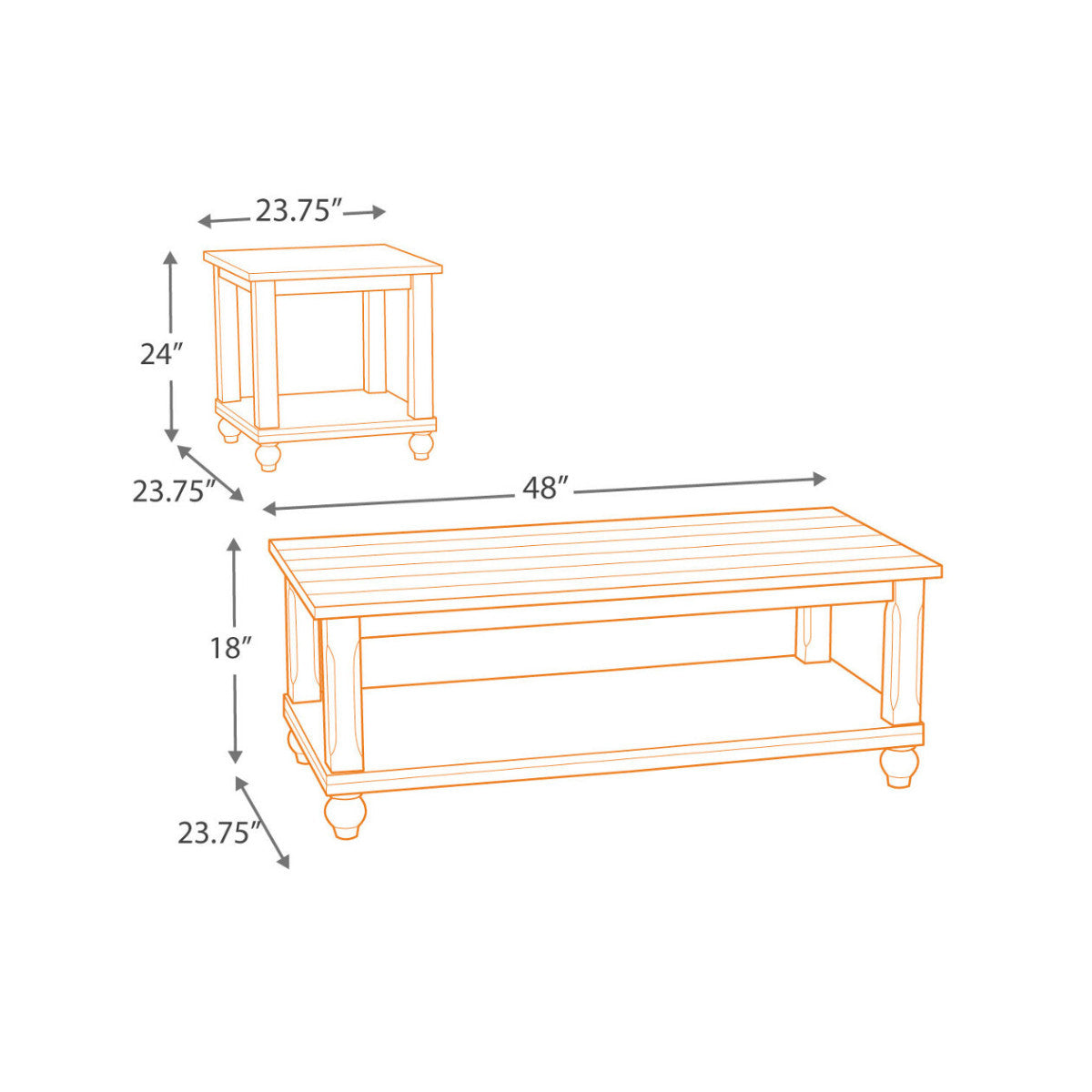 Plank Style Wooden Table Set with Slatted Lower Shelf and Bun Feet, Set of Three, White By Benzara | Accent Tables | Modishstore - 4