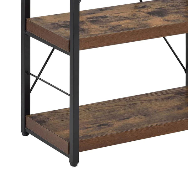 Four Tiered Metal Framed Wooden Bookshelf, Weathered Oak Brown and Black By Benzara | Bookcases | Modishstore - 5