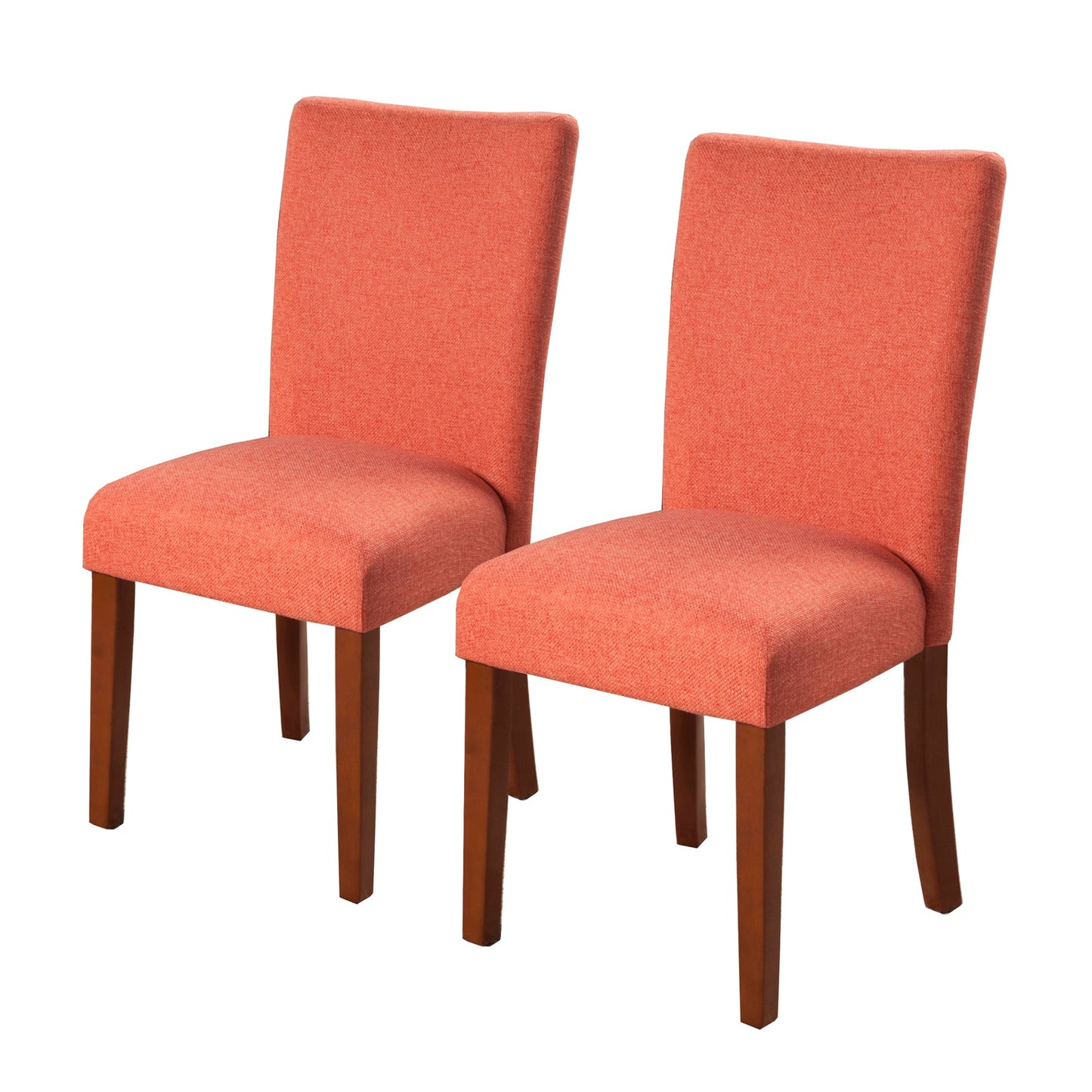 Fabric Upholstered Parson Dining Chair with Wooden Legs, Orange and Brown, Set of Two By Benzara | Dining Chairs | Modishstore