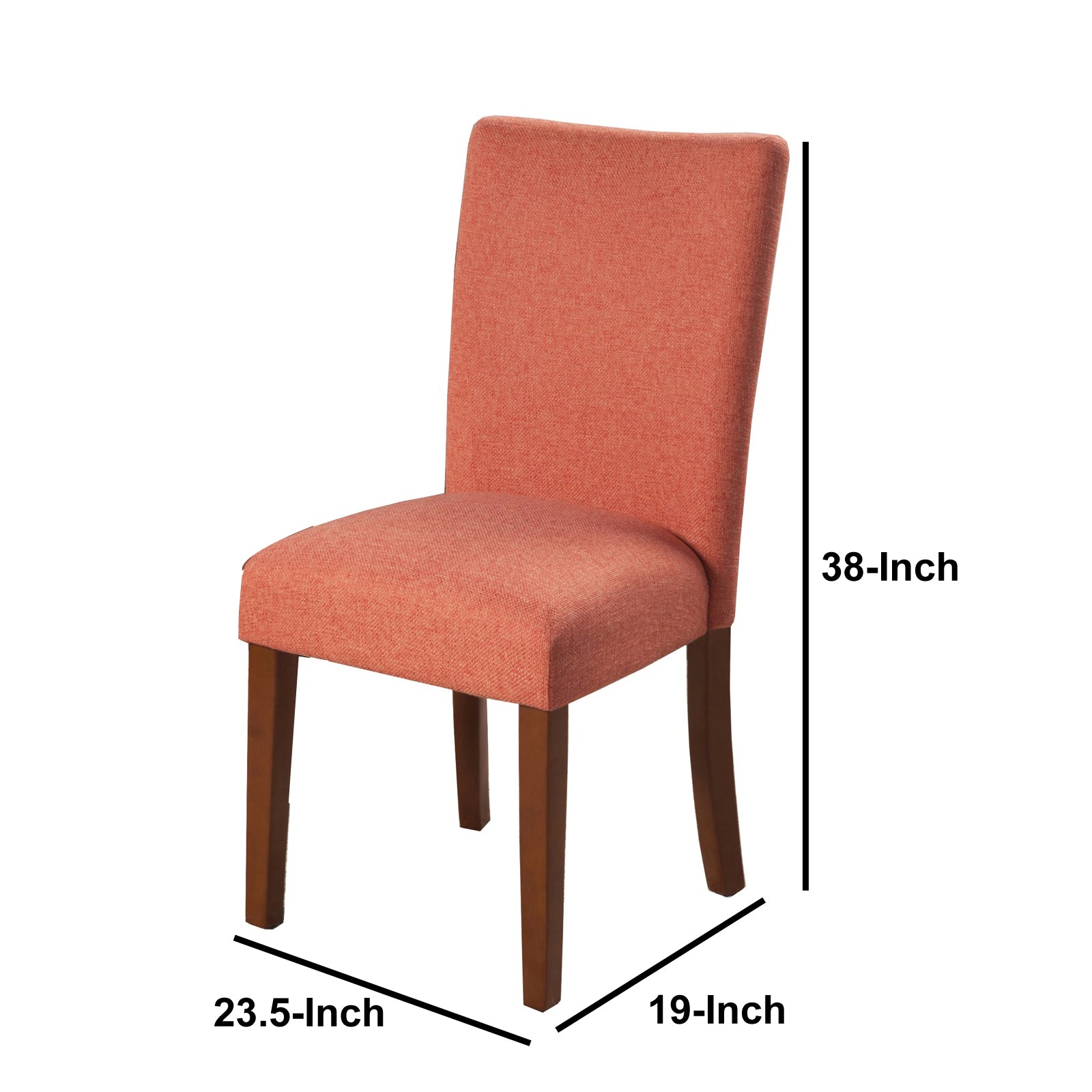 Fabric Upholstered Parson Dining Chair with Wooden Legs, Orange and Brown, Set of Two By Benzara | Dining Chairs | Modishstore - 5