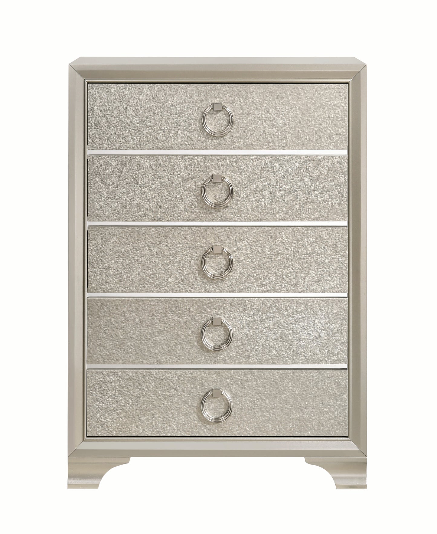 Five Drawers Wooden Dresser with Oversized Ring Handles, Silver By Benzara | Dressers | Modishstore - 2