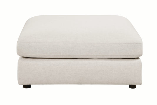 Fabric Upholstered Wooden Ottoman with Loose Cushion Seat and Small Feet, Beige By Benzara | Ottomans | Modishstore