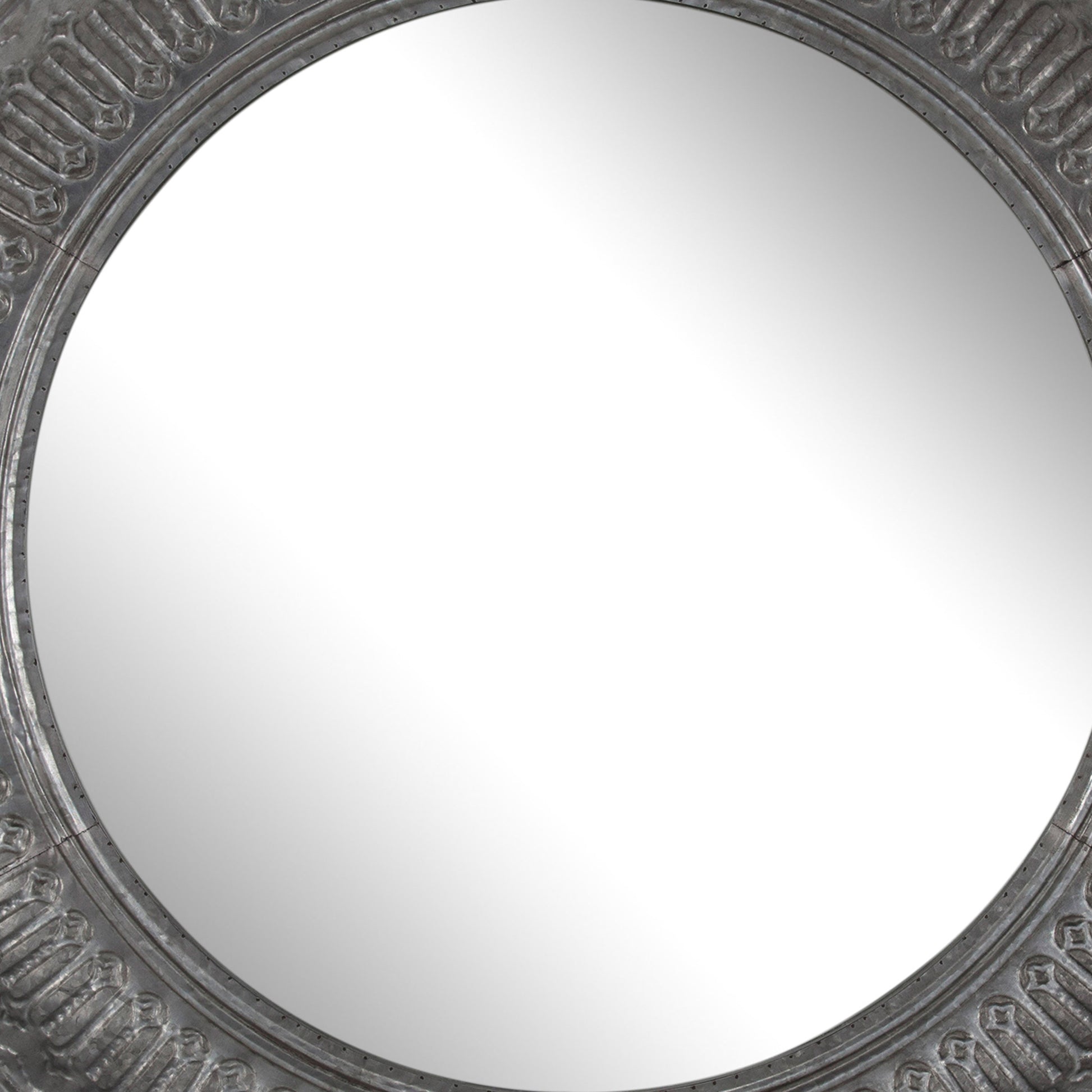 Round Wall Mirror with Thick Embossed Metal Border, Antique Gray By Benzara | Mirrors | Modishstore - 3