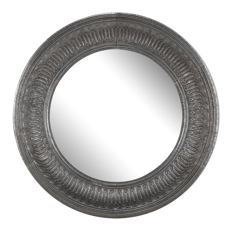 Round Wall Mirror with Thick Embossed Metal Border, Antique Gray By Benzara | Mirrors | Modishstore