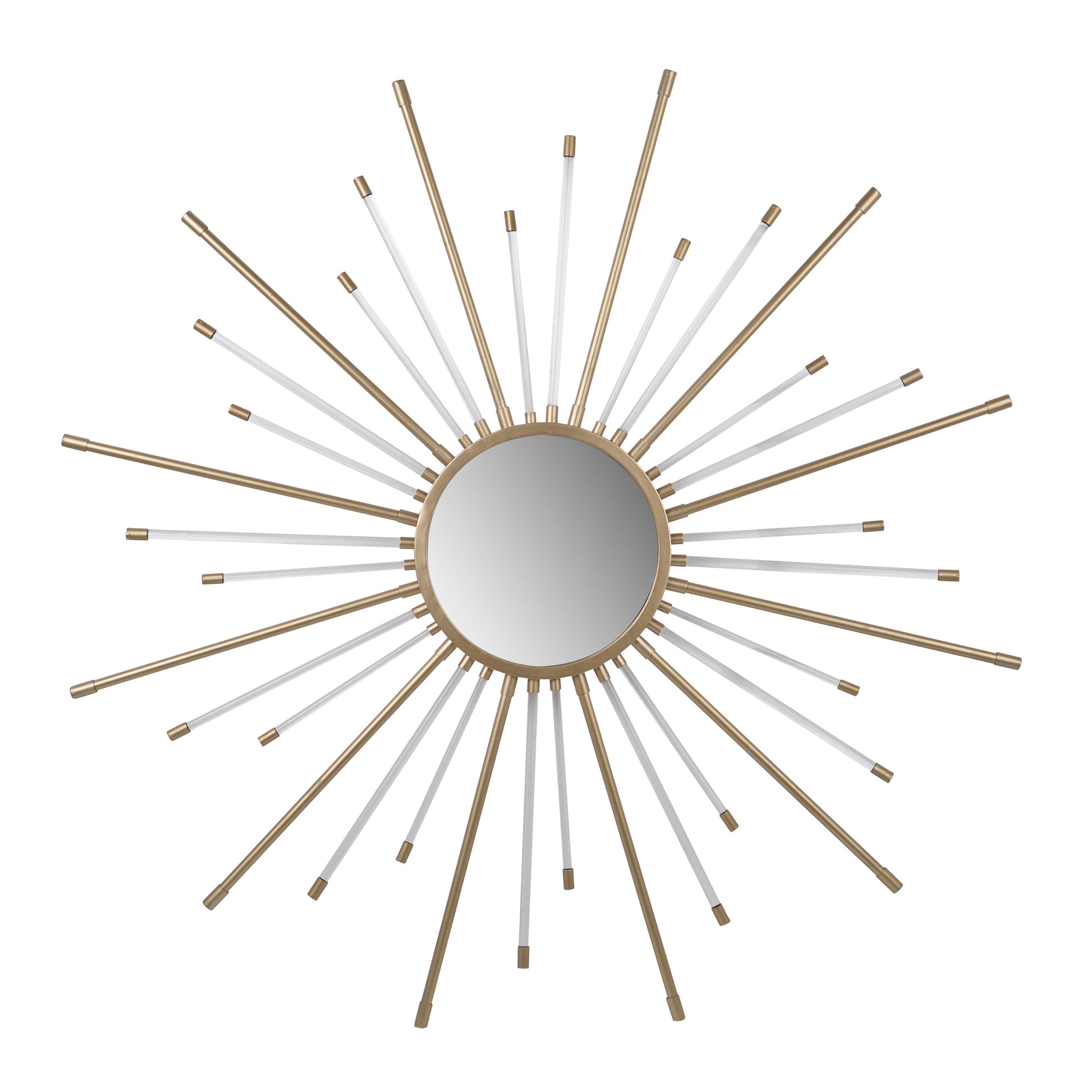 Iron Mirror with Sparkled Sunburst Design, Large, White and Gold By Benzara | Mirrors | Modishstore