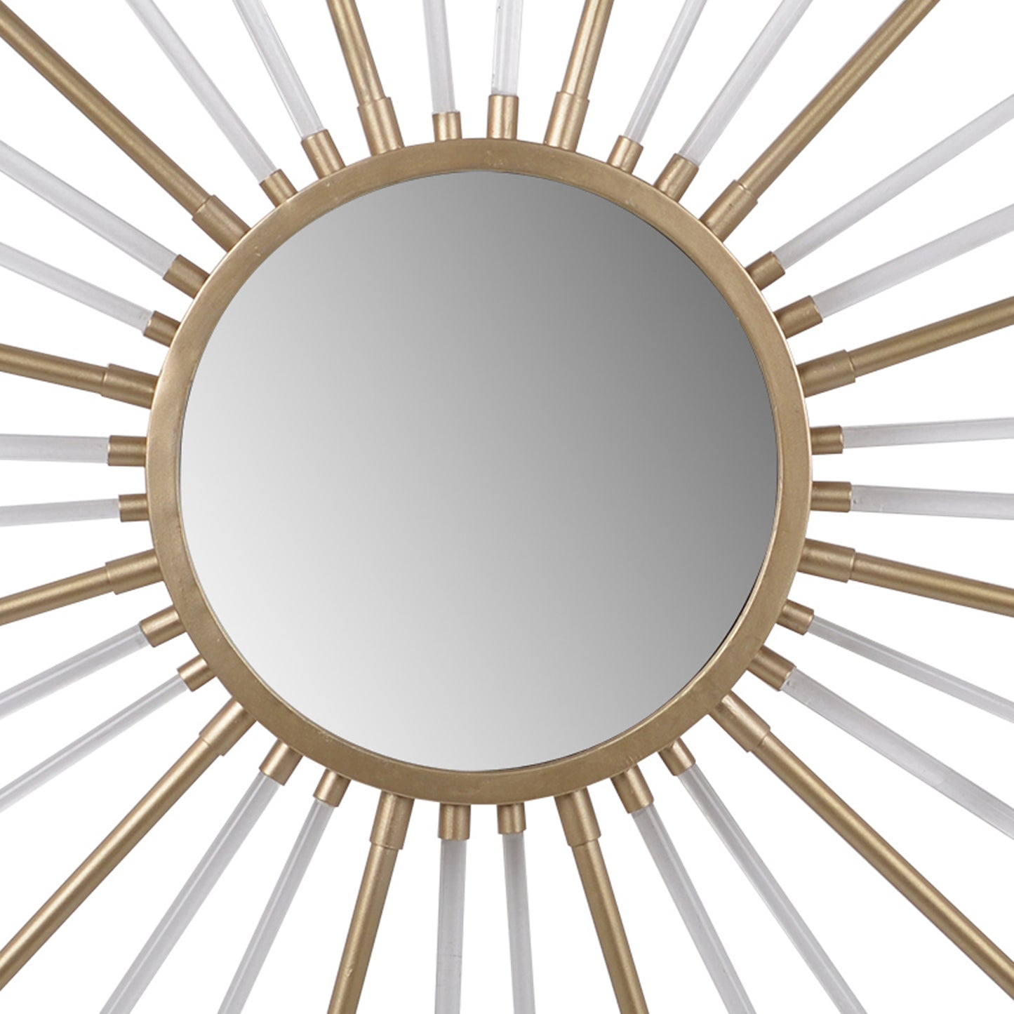 Iron Mirror with Sparkled Sunburst Design, Large, White and Gold By Benzara | Mirrors | Modishstore - 2