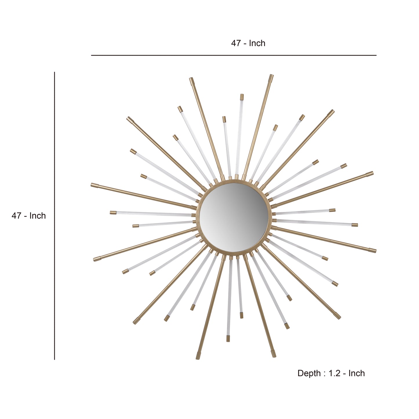 Iron Mirror with Sparkled Sunburst Design, Large, White and Gold By Benzara | Mirrors | Modishstore - 4