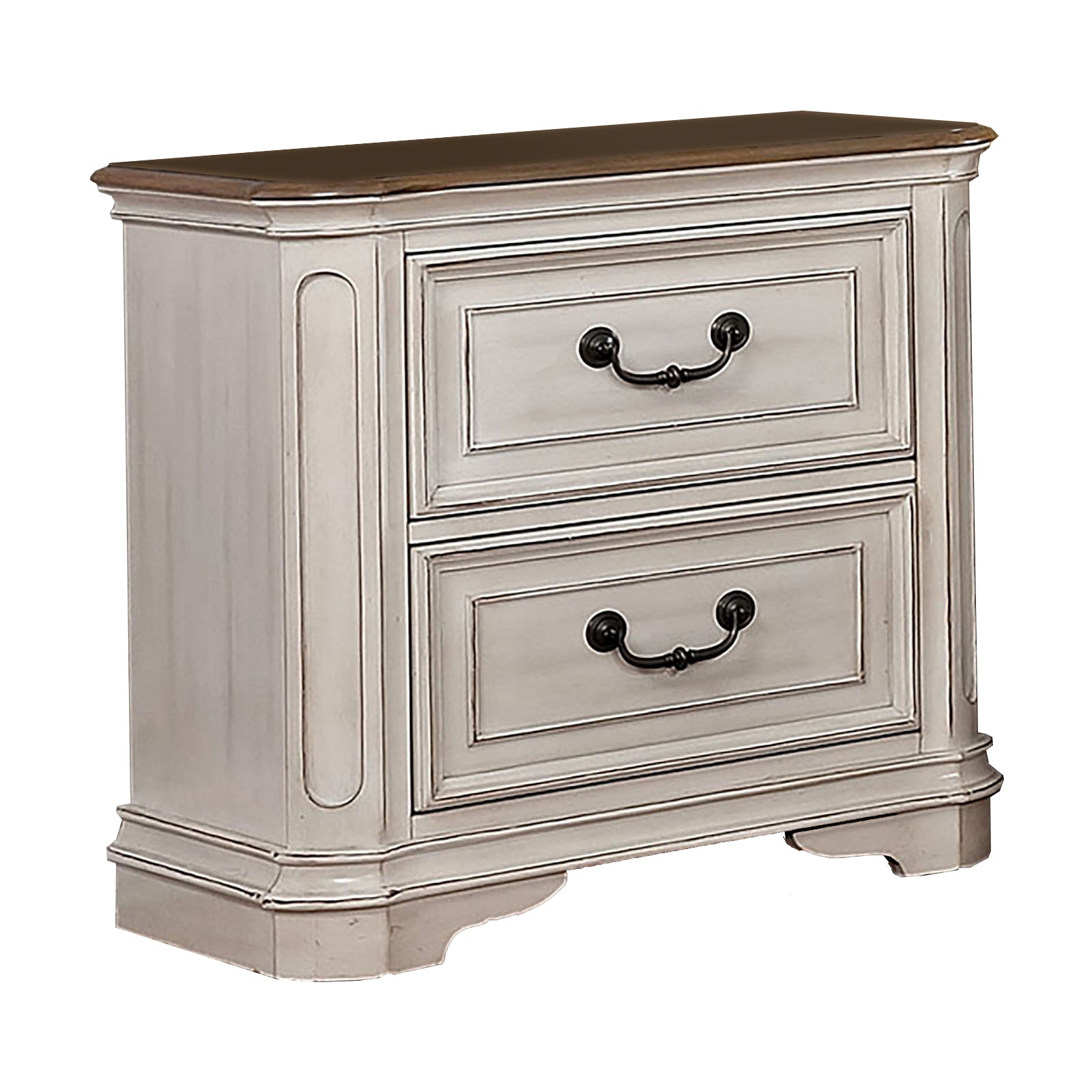 Transitional Wooden Nightstand with 2 Drawers and Bracket Legs, White By Benzara | Nightstands | Modishstore