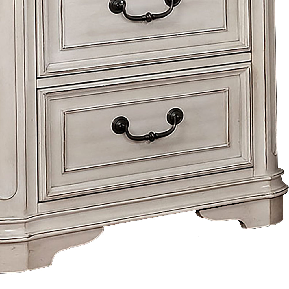 Transitional Wooden Nightstand with 2 Drawers and Bracket Legs, White By Benzara | Nightstands | Modishstore - 5