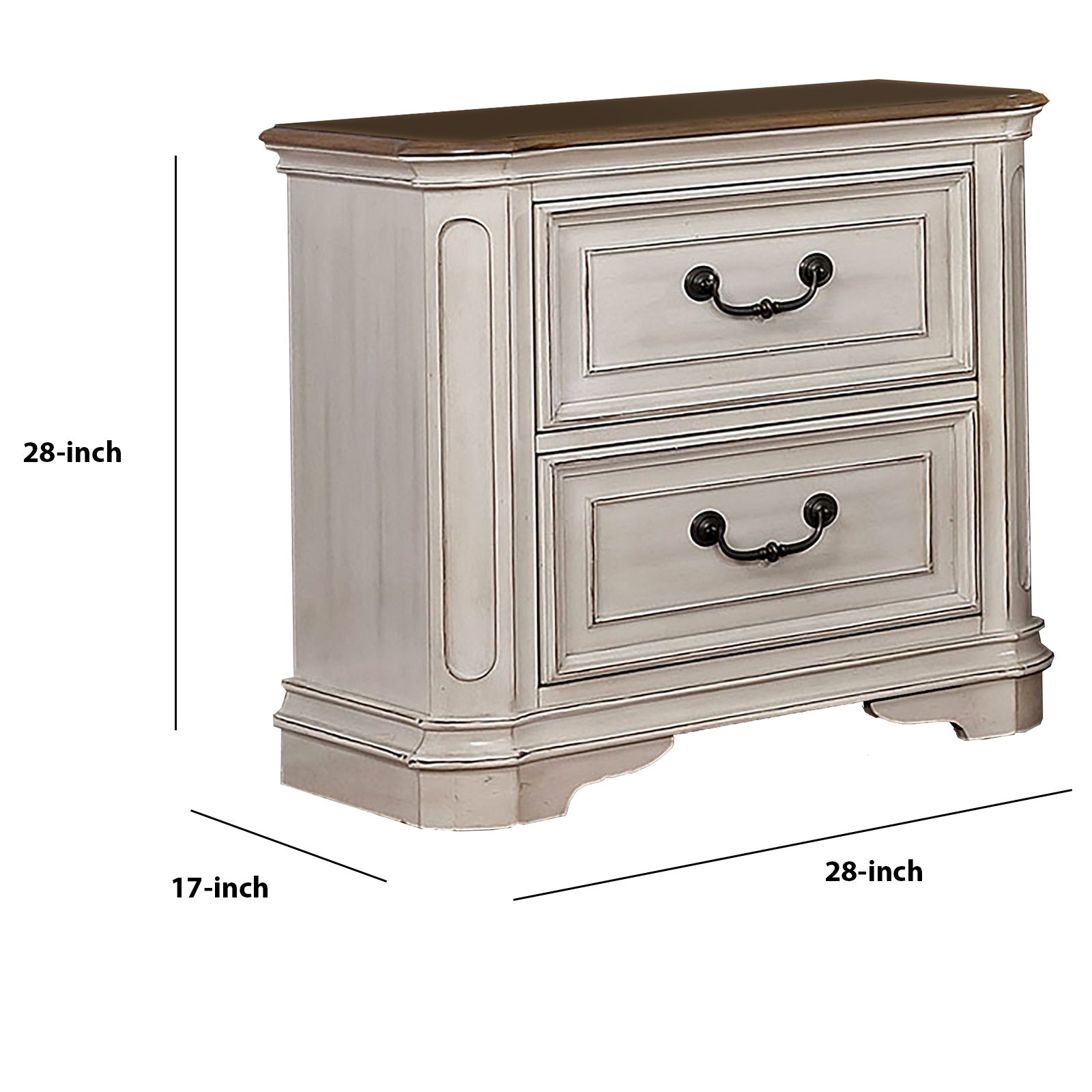 Transitional Wooden Nightstand with 2 Drawers and Bracket Legs, White By Benzara | Nightstands | Modishstore - 2