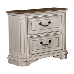 Transitional Wooden Nightstand with 2 Drawers and Bracket Legs, White By Benzara