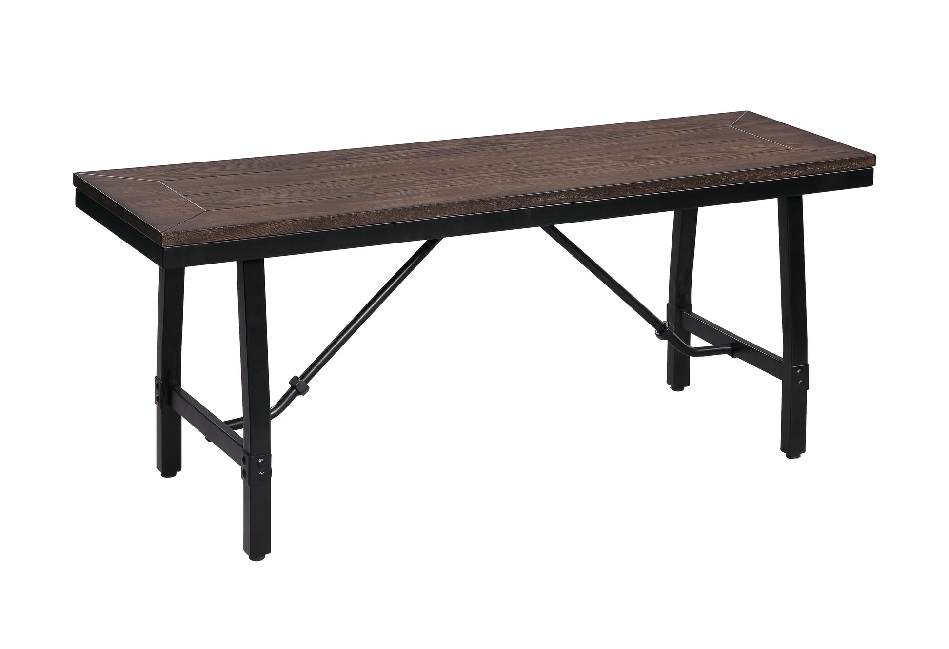 Industrial Wood and Metal Bench with Tube Leg Support, Brown and Black By Benzara | Benches | Modishstore - 6