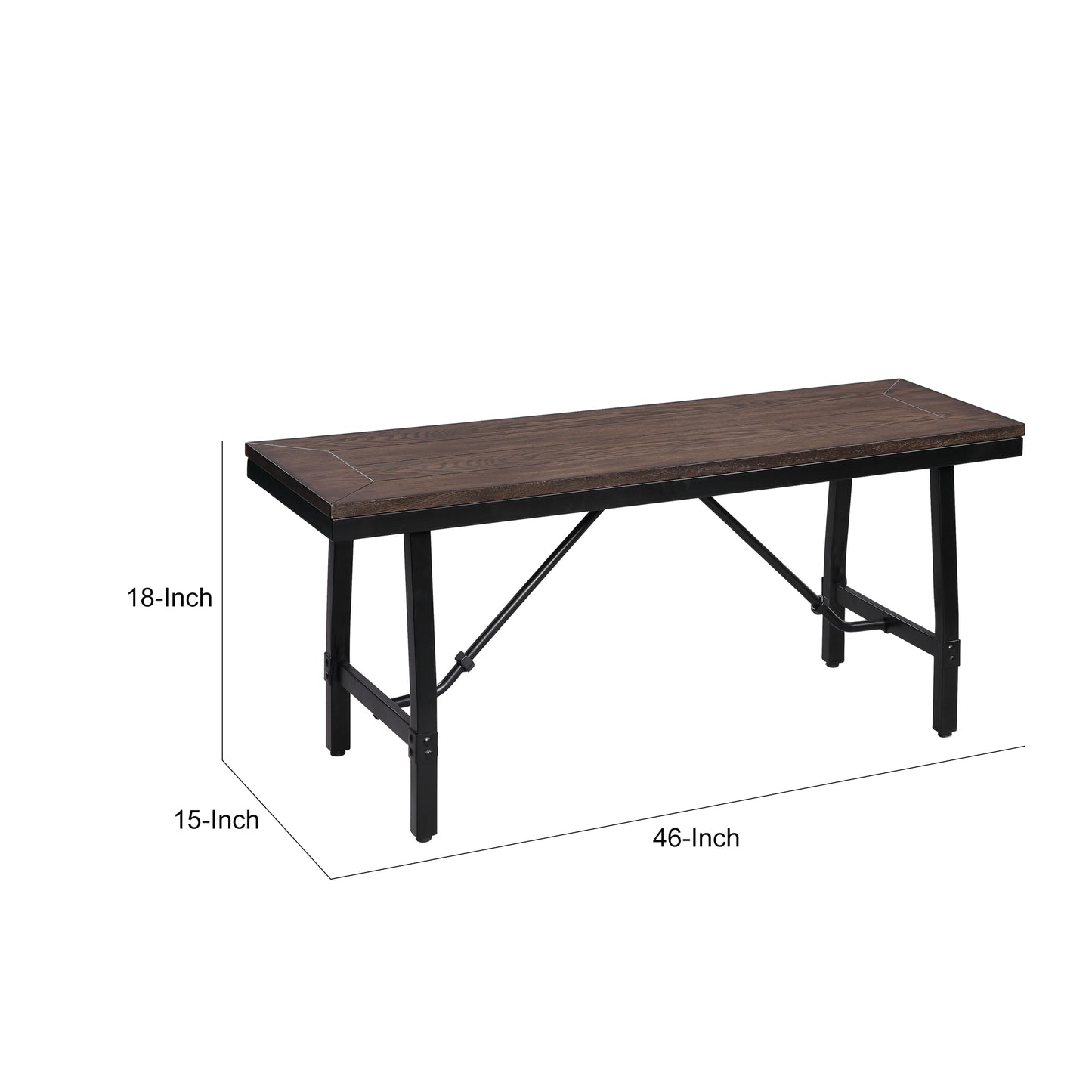 Industrial Wood and Metal Bench with Tube Leg Support, Brown and Black By Benzara | Benches | Modishstore - 5