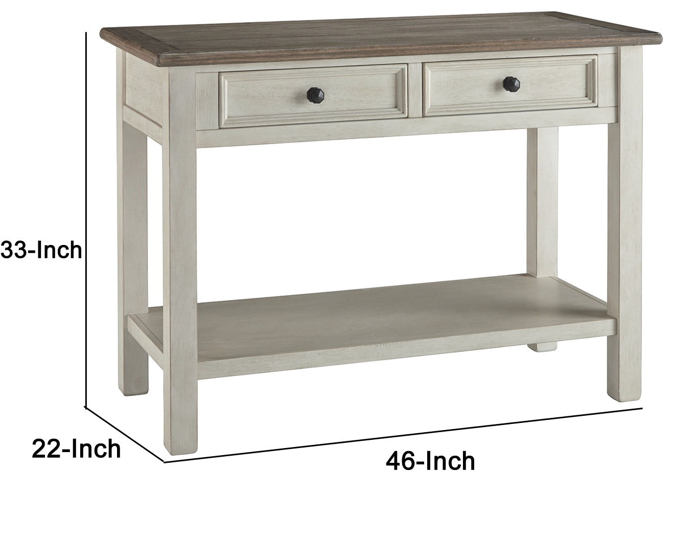 Sofa Table With Plank Style Top and 2 Gliding Drawers, Brown and White By Benzara | Console Tables | Modishstore - 3