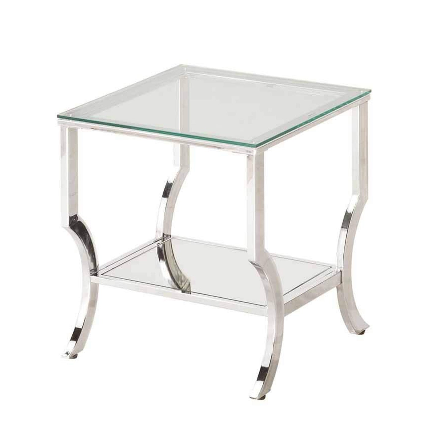 Glass Top End Table with Mirrored Bottom Shelf, Clear and Silver By Benzara | End Tables | Modishstore - 5