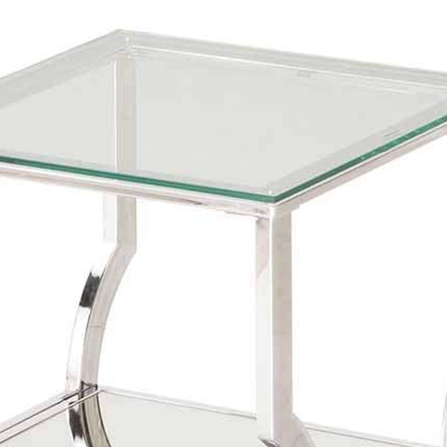 Glass Top End Table with Mirrored Bottom Shelf, Clear and Silver By Benzara | End Tables | Modishstore - 4