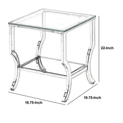 Glass Top End Table with Mirrored Bottom Shelf, Clear and Silver By Benzara