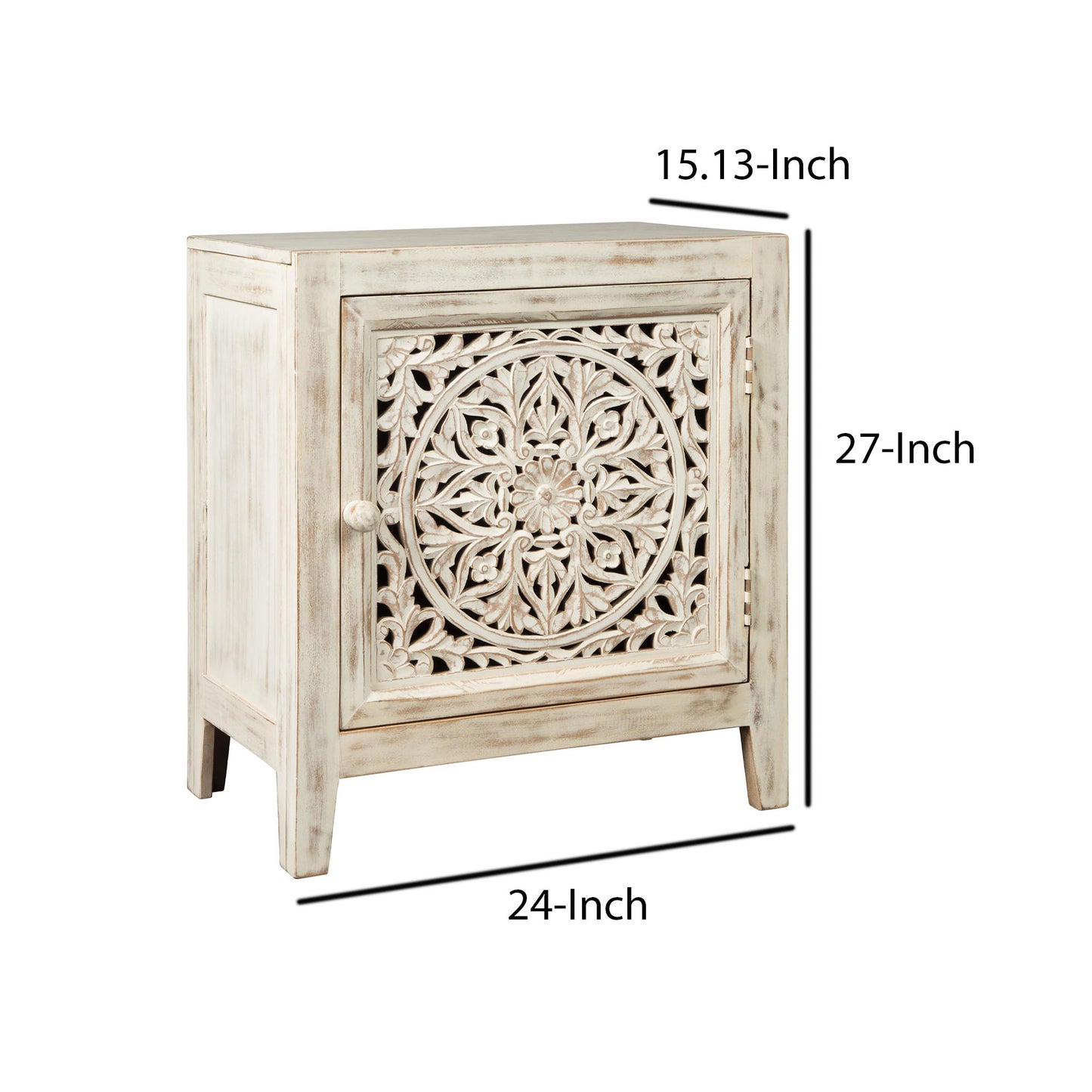 Wooden Accent Cabinet with Single Door, Antique White By Benzara | Cabinets | Modishstore - 2