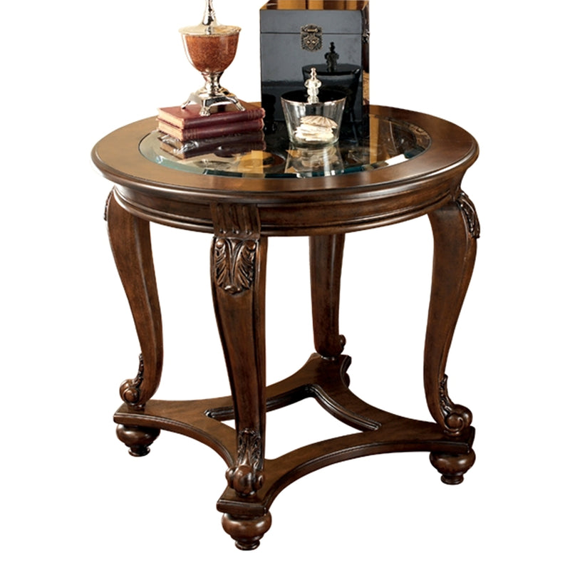 Wooden Round End Table with Cabriole Legs and Glass Top, Brown By Benzara | End Tables | Modishstore