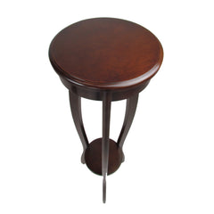 Round Pedestal Stand with Open Bottom Shelf and Flared Legs, Brown By Benzara