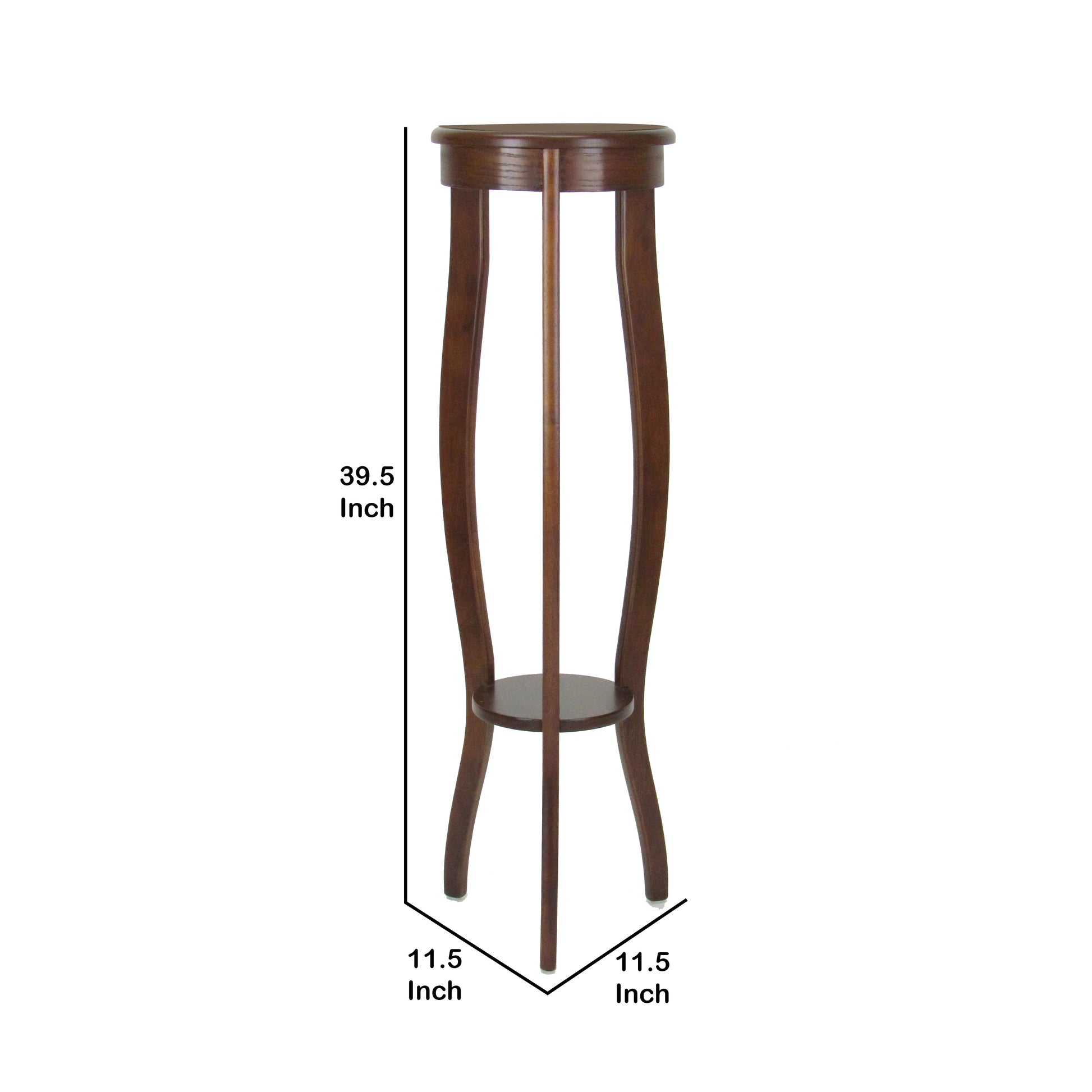 Round Pedestal Stand with Open Bottom Shelf and Flared Legs, Brown By Benzara | Hooks & Racks | Modishstore - 5