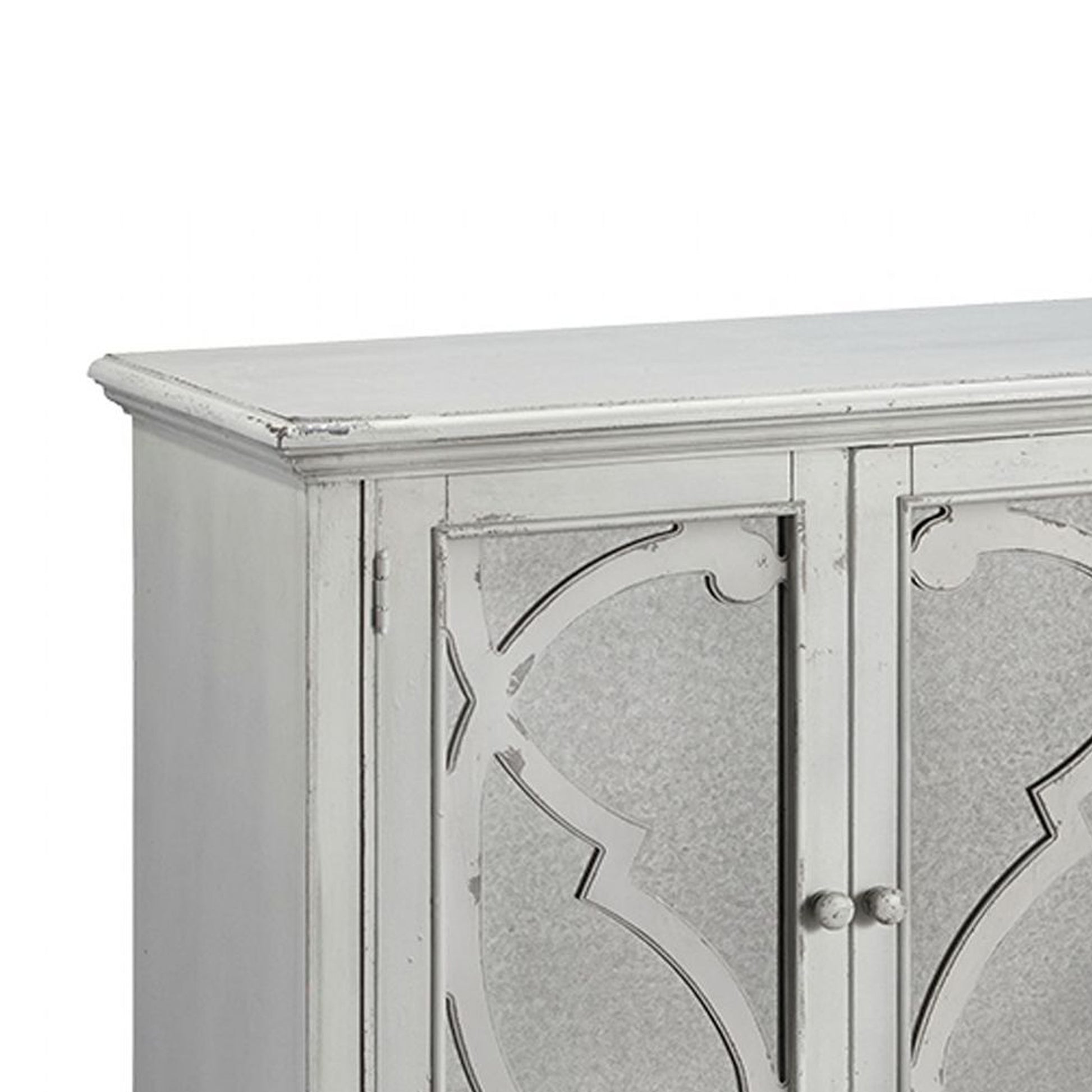 4 Panel Door Cabinet with Fluted Detail, Antique White By Benzara | Cabinets | Modishstore - 5