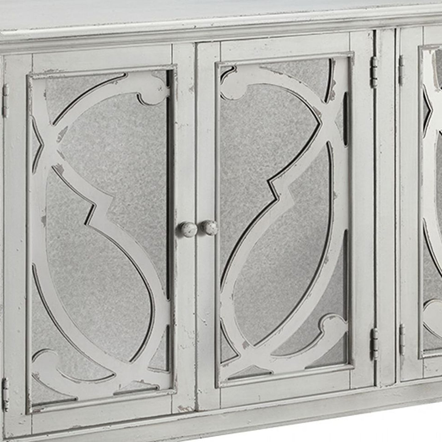 4 Panel Door Cabinet with Fluted Detail, Antique White By Benzara | Cabinets | Modishstore - 4