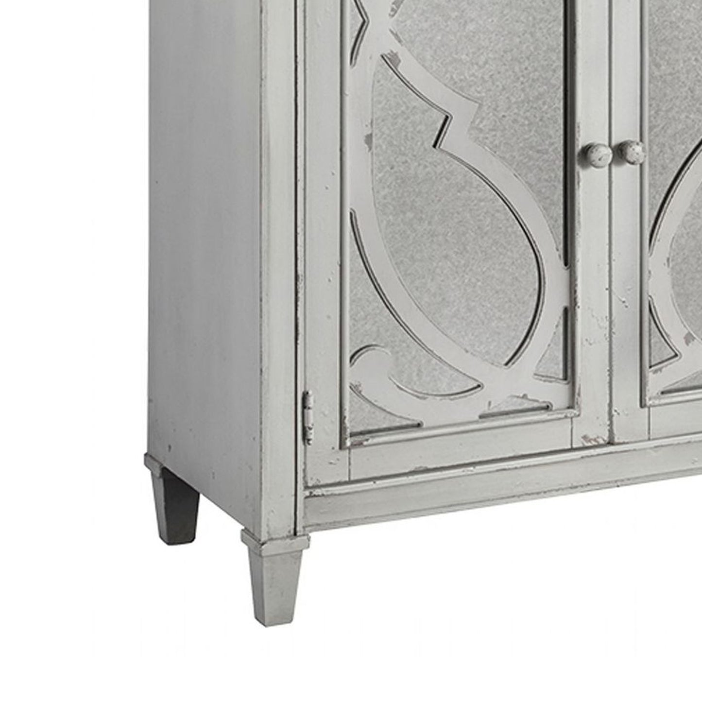 4 Panel Door Cabinet with Fluted Detail, Antique White By Benzara | Cabinets | Modishstore - 3