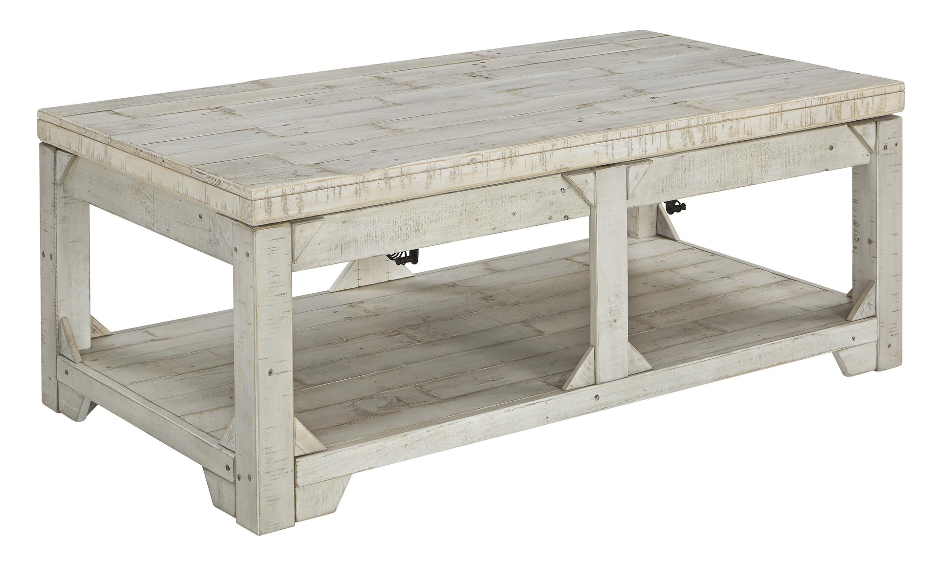 Farmhouse Wooden Lift Top Cocktail Table with Open Bottom Shelf, White By Benzara | Coffee Tables | Modishstore