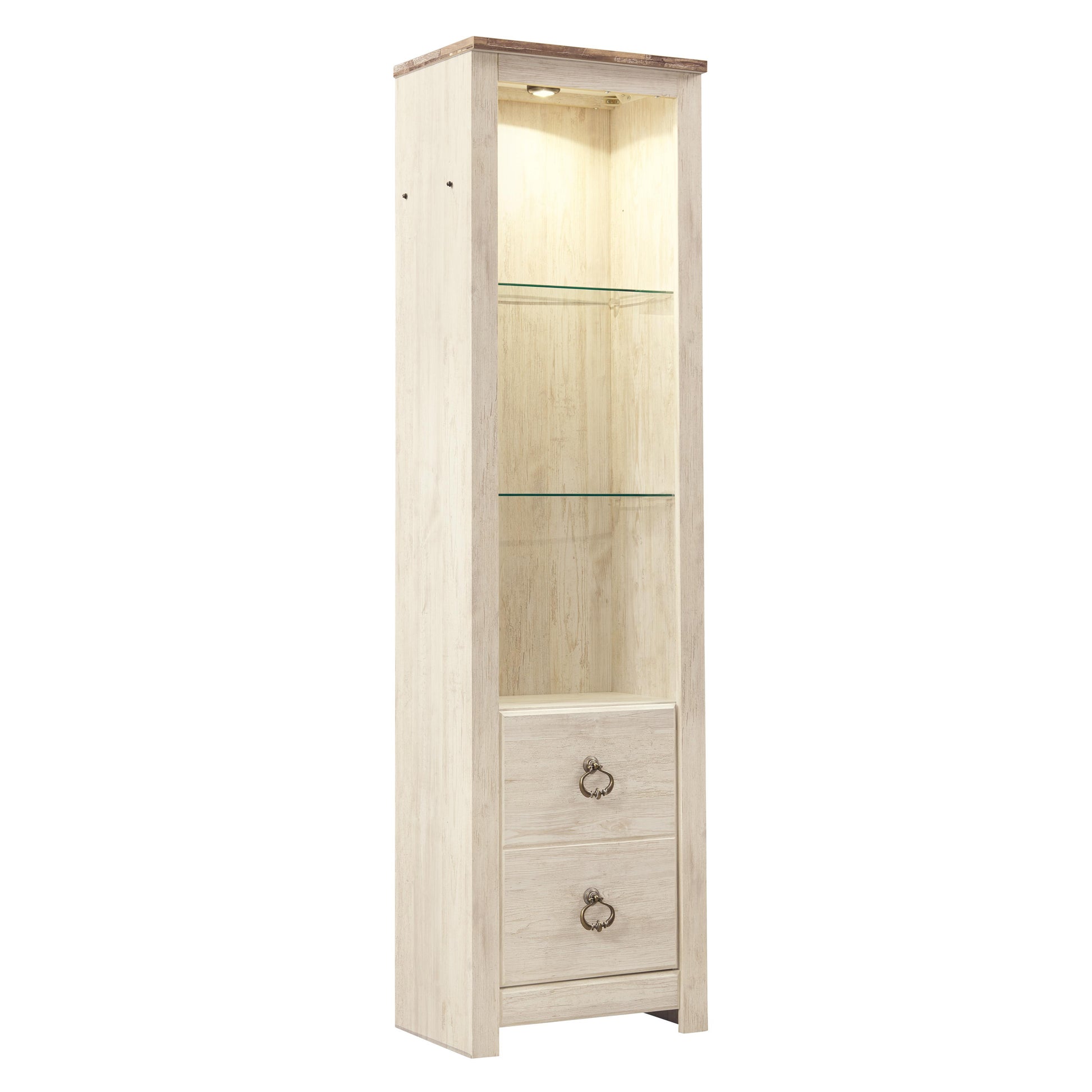 Tall Pier with 1 Door Cabinet and 2 Adjustable Glass Shelves, Antique White By Benzara | Cabinets | Modishstore