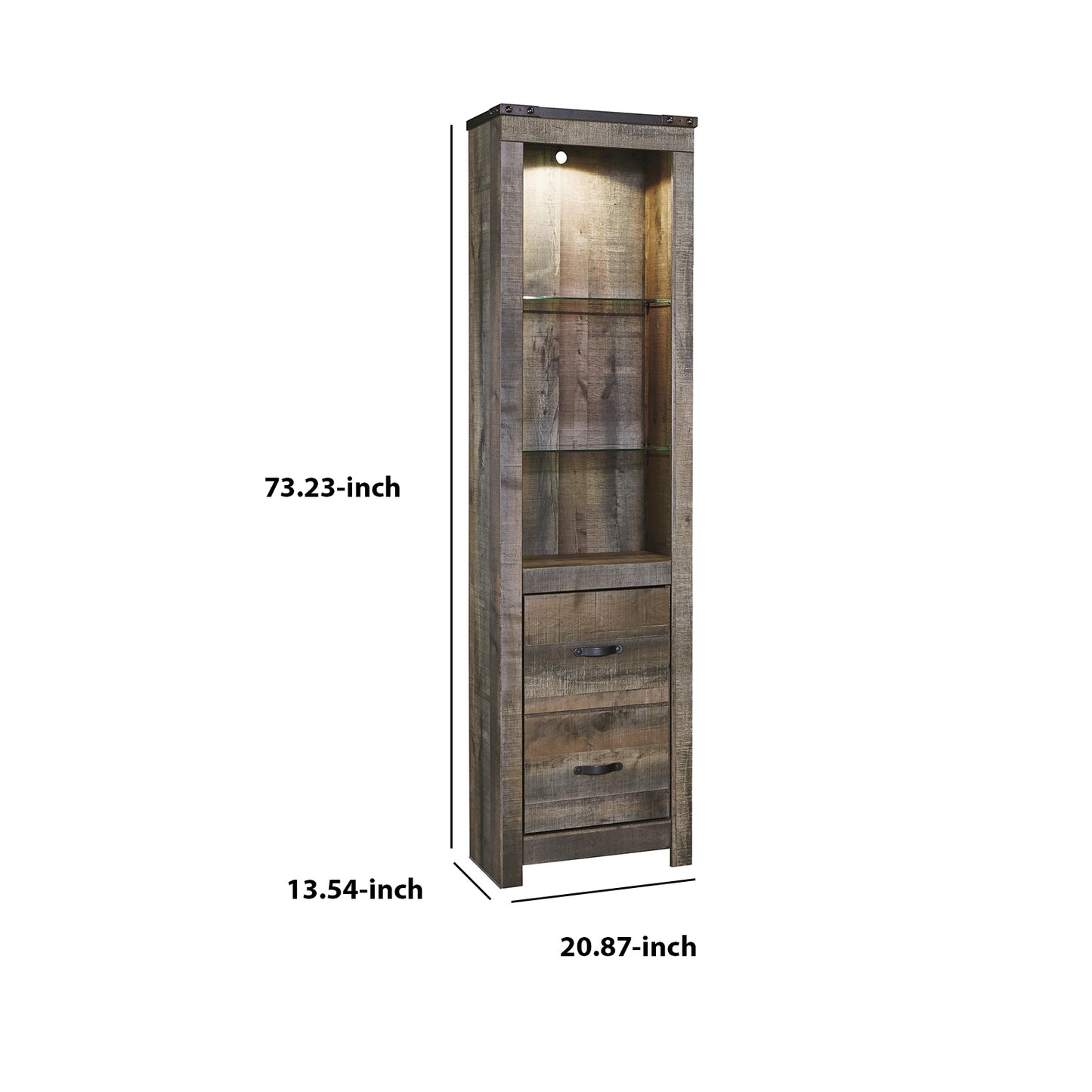 Tall Wooden Pier with 1 Door Cabinet and 2 Adjustable Glass Shelves, Brown By Benzara | Cabinets | Modishstore - 3