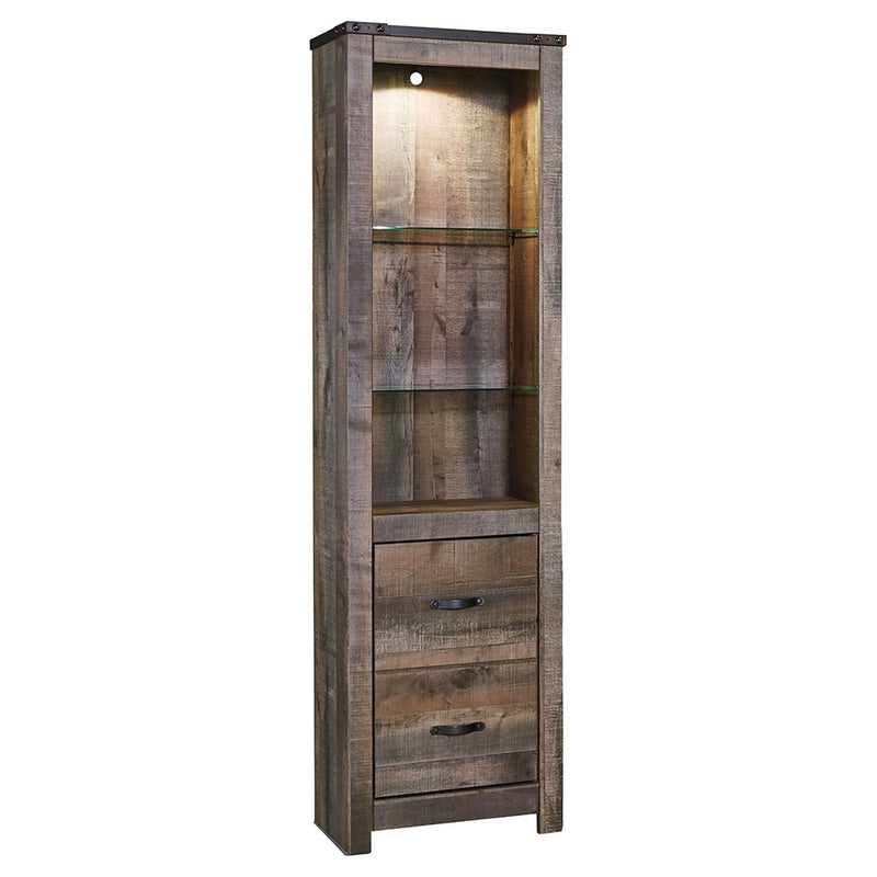 Tall Wooden Pier with 1 Door Cabinet and 2 Adjustable Glass Shelves, Brown By Benzara | Cabinets | Modishstore