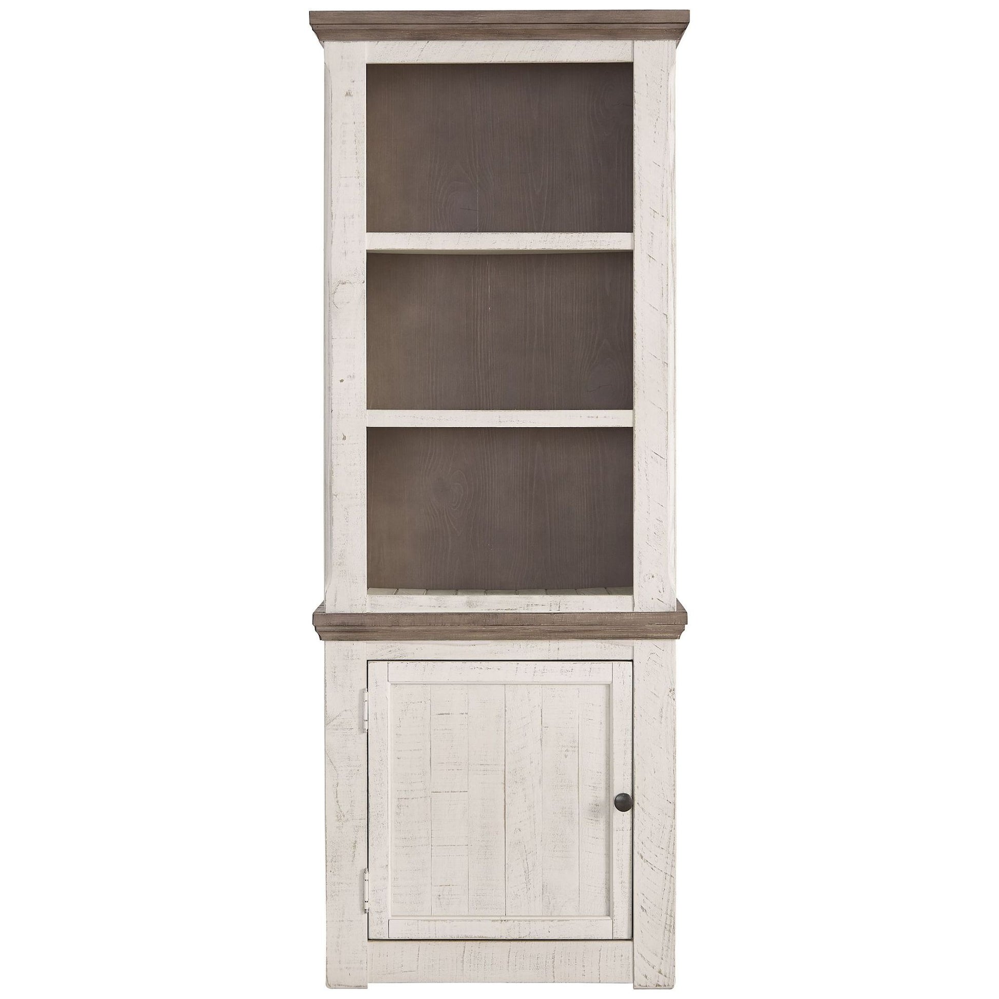 Wooden Left Pier Cabinet with 1 Door and 2 Shelves, Antique White and Brown By Benzara | Cabinets | Modishstore - 5