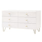 6 Drawer Wooden Dresser with Metal Hairpin Legs, White and Gold By Benzara | Dressers | Modishstore