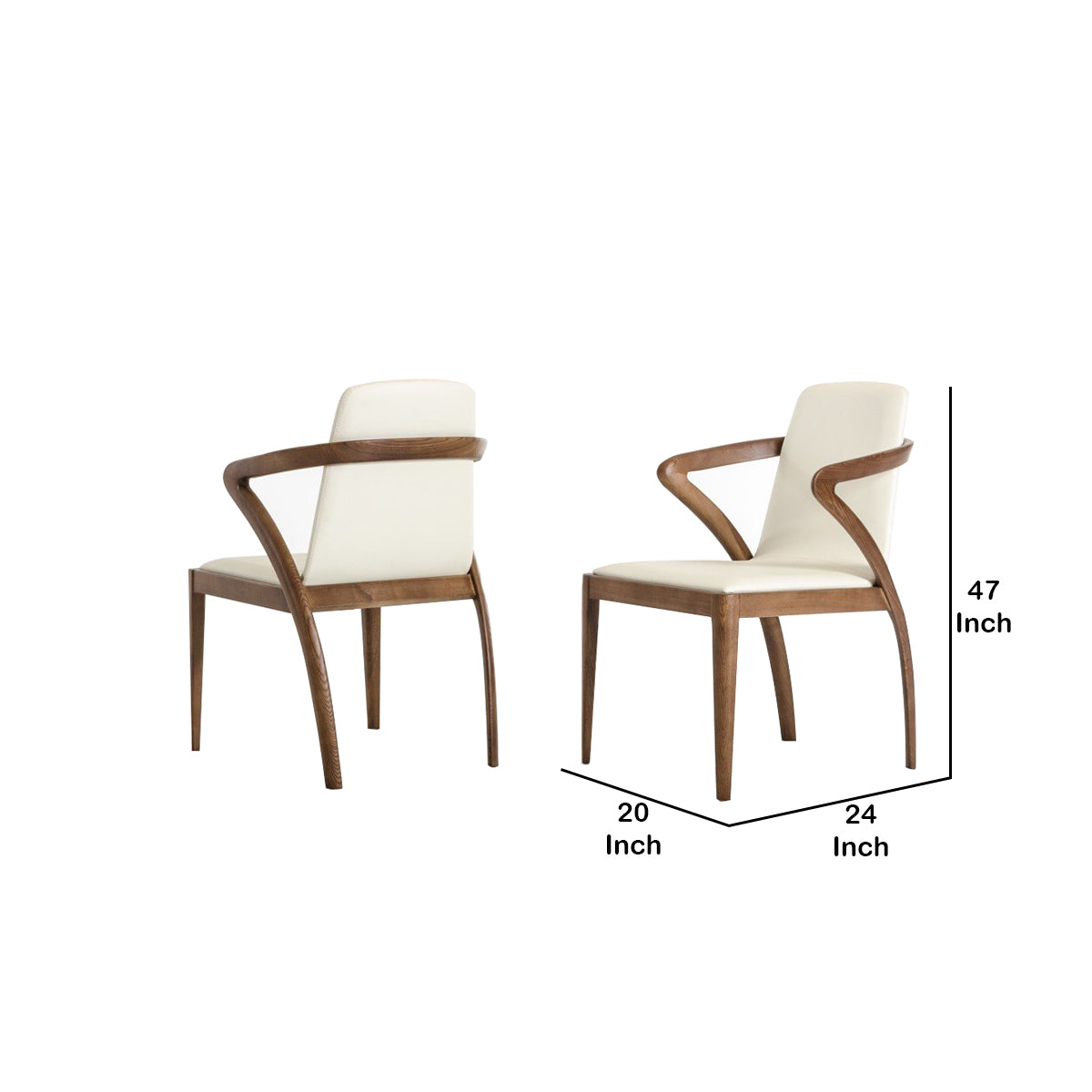 Leatherette Dining Chair with Long Tilted Back, Set of 2, Brown and Gray By Benzara | Dining Chairs | Modishstore - 5