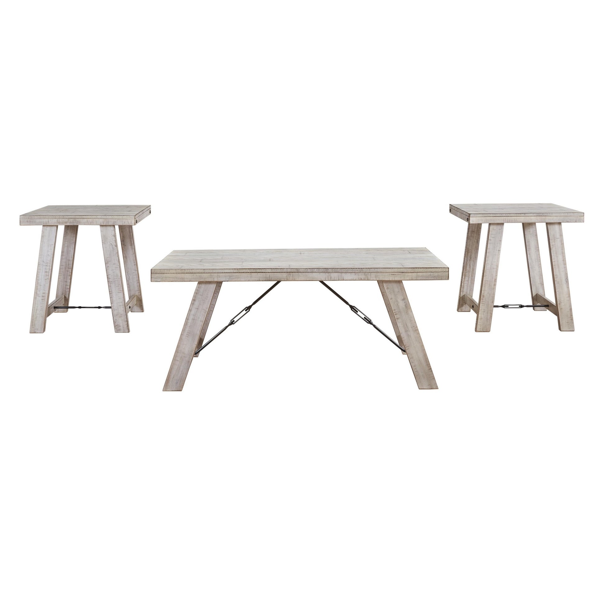 Wooden Table Set with Canted Legs and Tension Bars, Washed White By Benzara | Accent Tables | Modishstore - 2