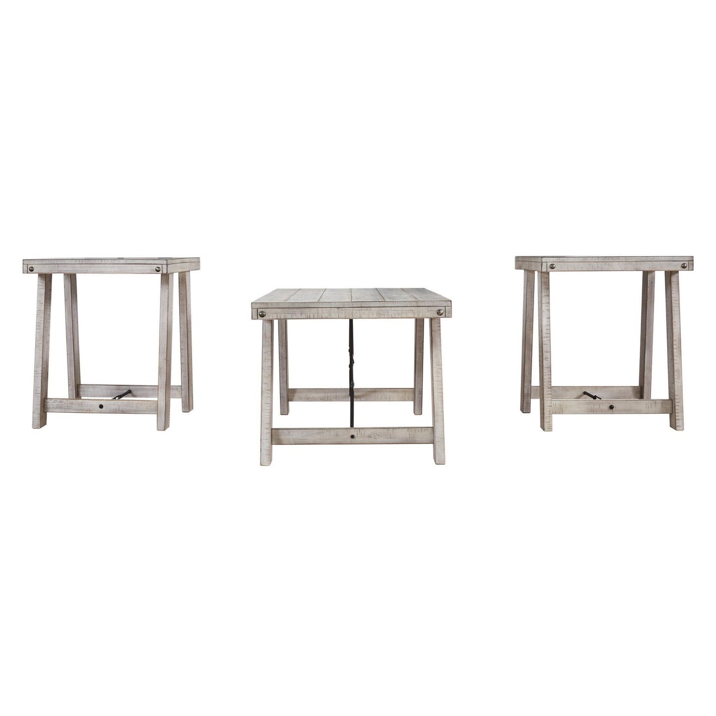 Wooden Table Set with Canted Legs and Tension Bars, Washed White By Benzara | Accent Tables | Modishstore - 4