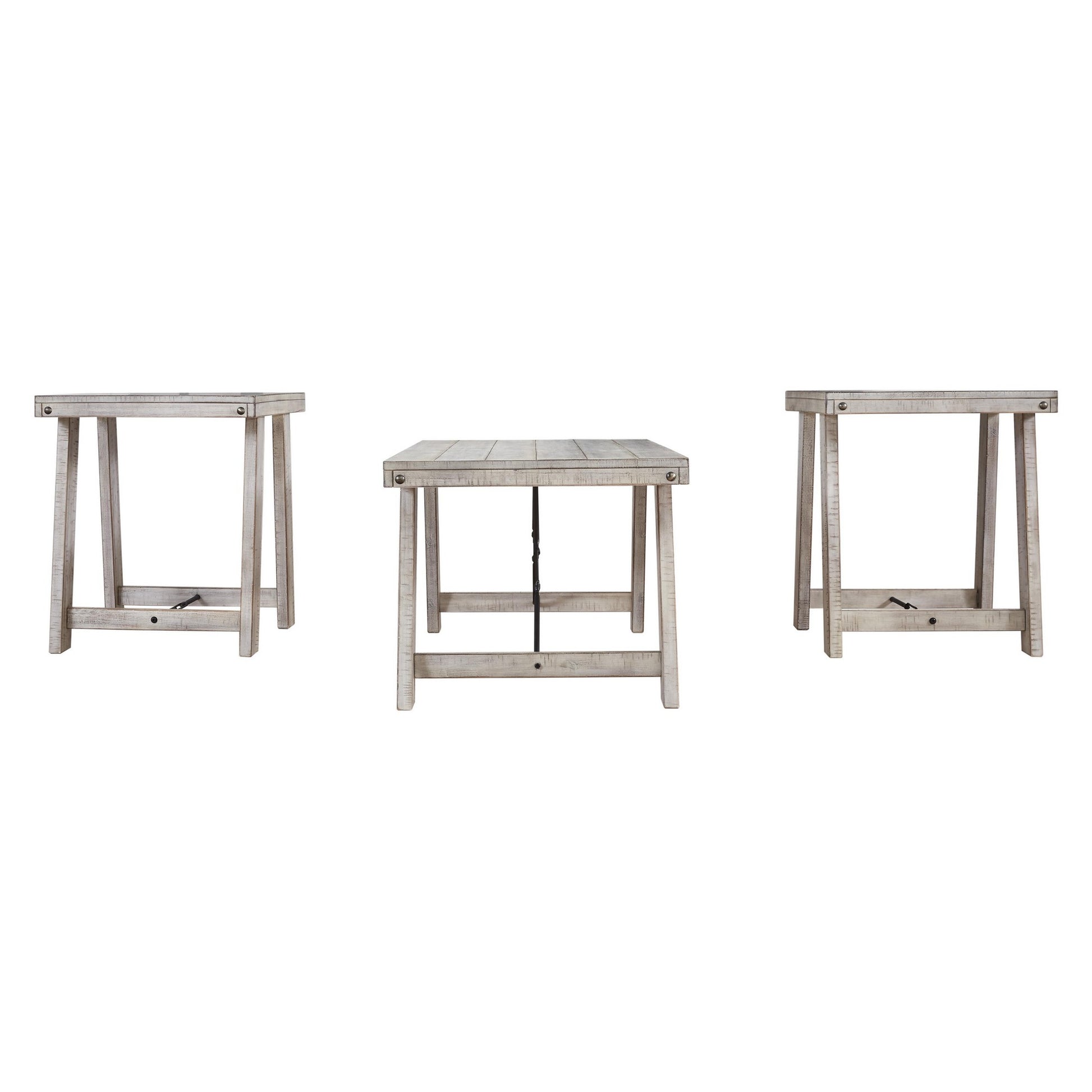 Wooden Table Set with Canted Legs and Tension Bars, Washed White By Benzara | Accent Tables | Modishstore - 3