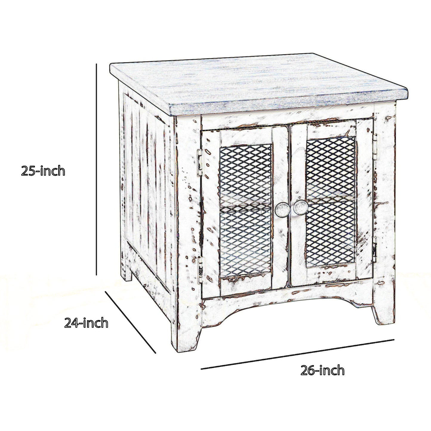 Two Tone Wooden End Table with Metal Grill Cabinet, Brown and White By Benzara | End Tables | Modishstore - 3