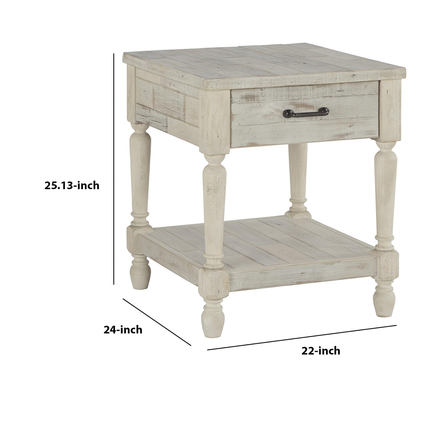 Plank Style End Table with 1 Drawer and Open Bottom Shelf, Washed White By Benzara | End Tables | Modishstore - 5