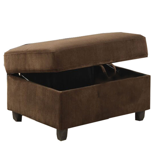 Fabric Upholstered Rectangular Ottoman with Hidden Storage, Brown By Benzara | Ottomans | Modishstore