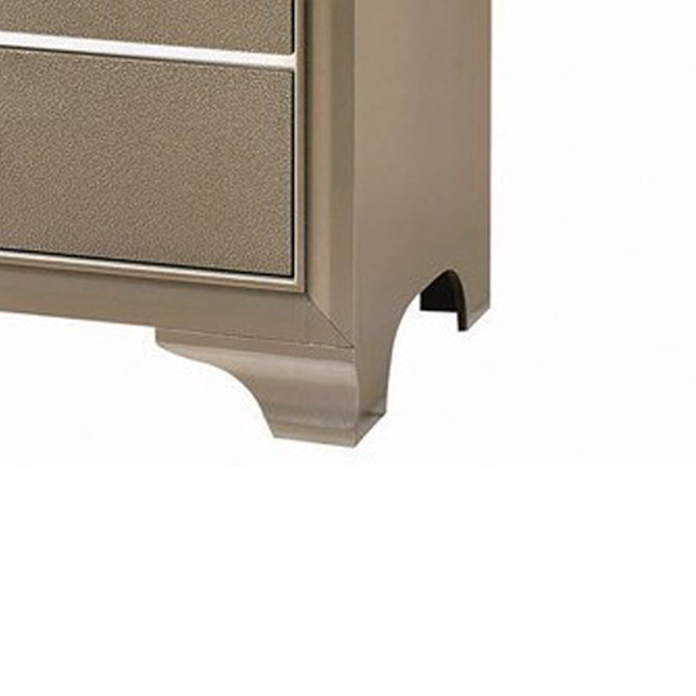 Five Drawer Wooden Chest with Polished Metallic Pulls, Champagne Gold By Benzara | Cabinets | Modishstore - 4